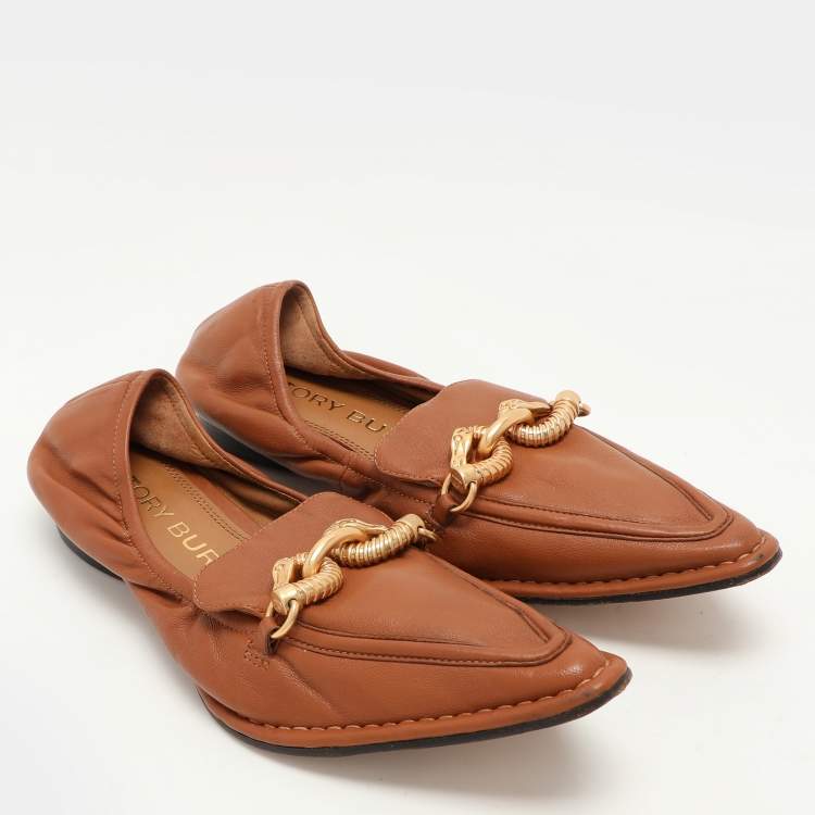 Pre Owned Tory Burch Brown Leather Jessa Loafers 37