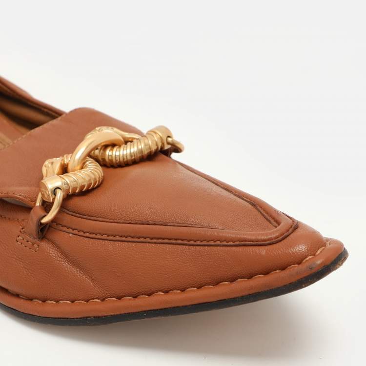 Pre Owned Tory Burch Brown Leather Jessa Loafers 37