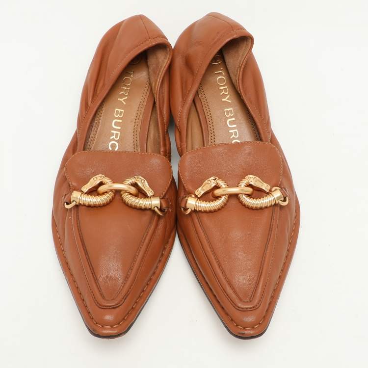 Pre Owned Tory Burch Brown Leather Jessa Loafers 37