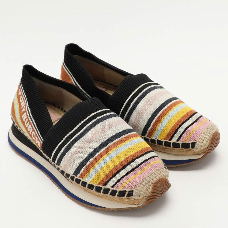 Pre Owned Tory Burch Multicolor Stretch Fabric Daisy Logo Espadrille Slip On Sneakers 37