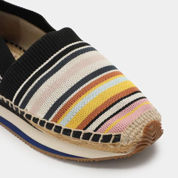 Pre Owned Tory Burch Multicolor Stretch Fabric Daisy Logo Espadrille Slip On Sneakers 37