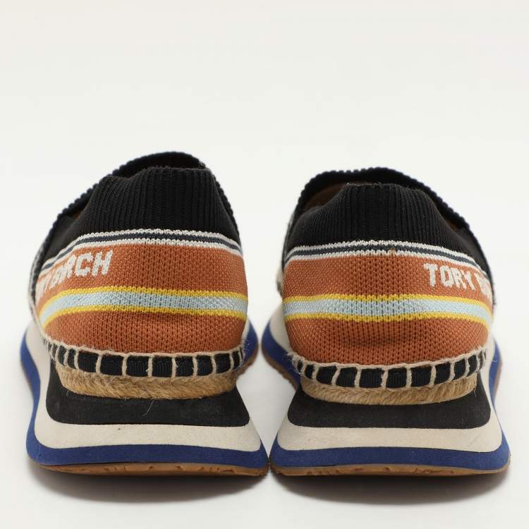 Pre Owned Tory Burch Multicolor Stretch Fabric Daisy Logo Espadrille Slip On Sneakers 37