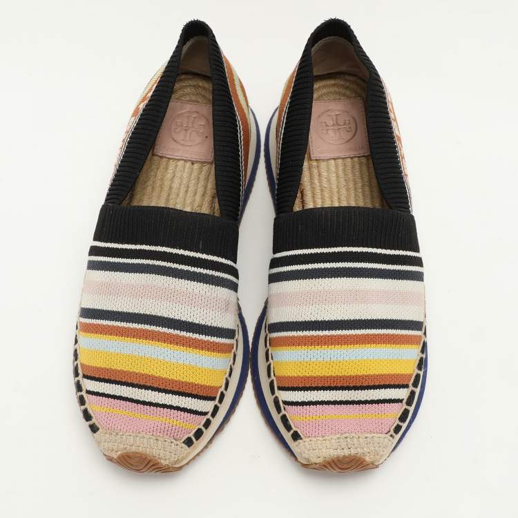 Pre Owned Tory Burch Multicolor Stretch Fabric Daisy Logo Espadrille Slip On Sneakers 37