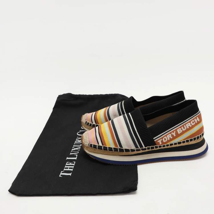 Pre Owned Tory Burch Multicolor Stretch Fabric Daisy Logo Espadrille Slip On Sneakers 37
