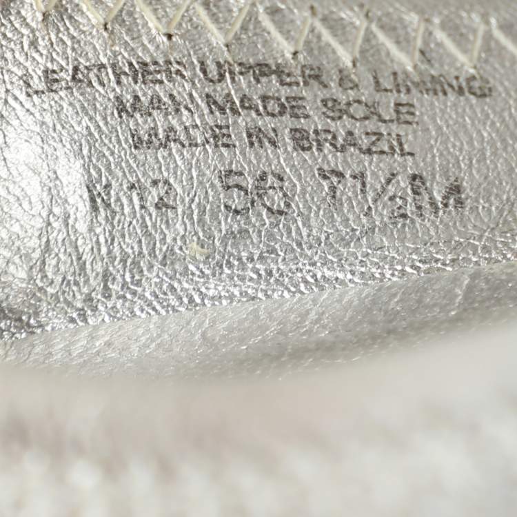 Pre Owned Tory Burch Silver Leather Minnie Ballet Flats 37.5