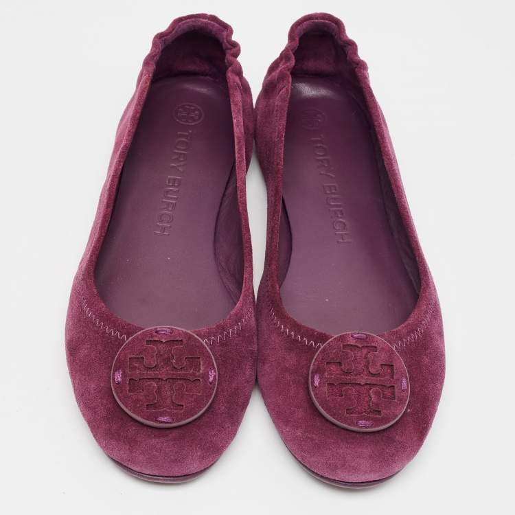 Pre Owned Tory Burch Purple Suede Minnie Travel Ballet Flats Size 39