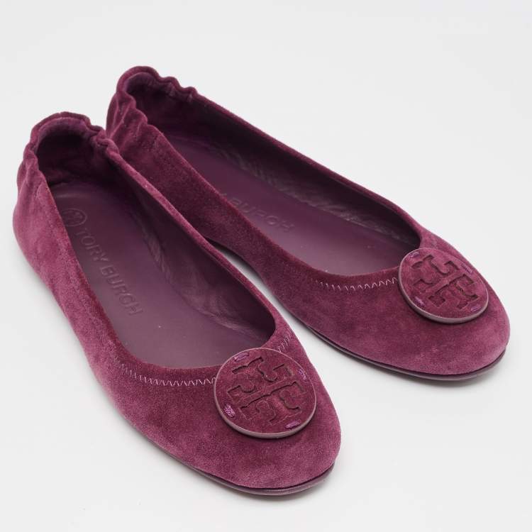 Pre Owned Tory Burch Purple Suede Minnie Travel Ballet Flats Size 39