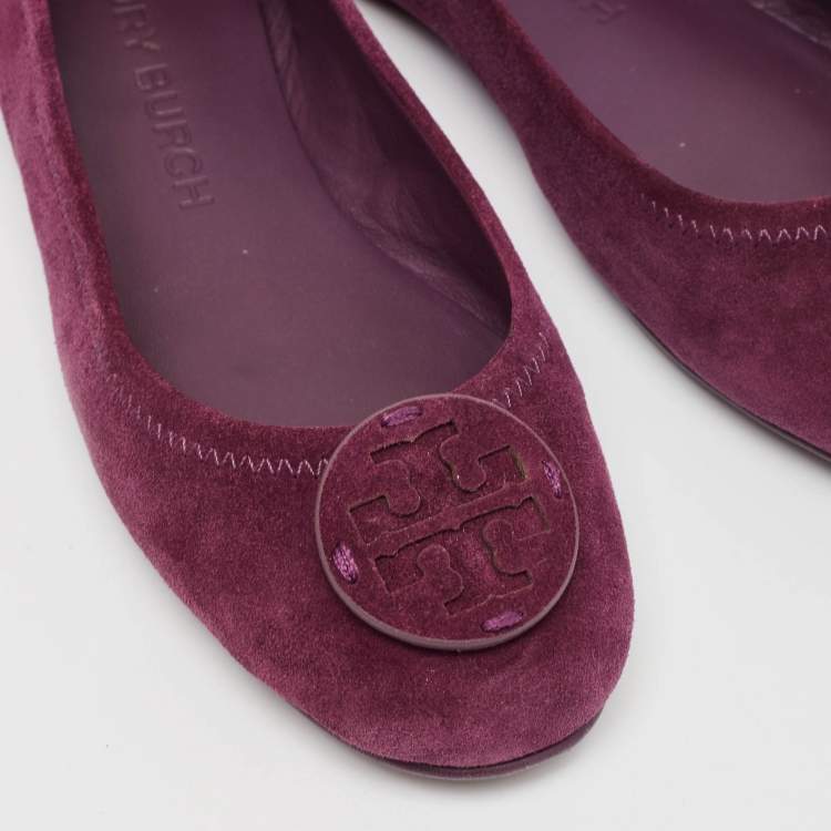 Pre Owned Tory Burch Purple Suede Minnie Travel Ballet Flats Size 39