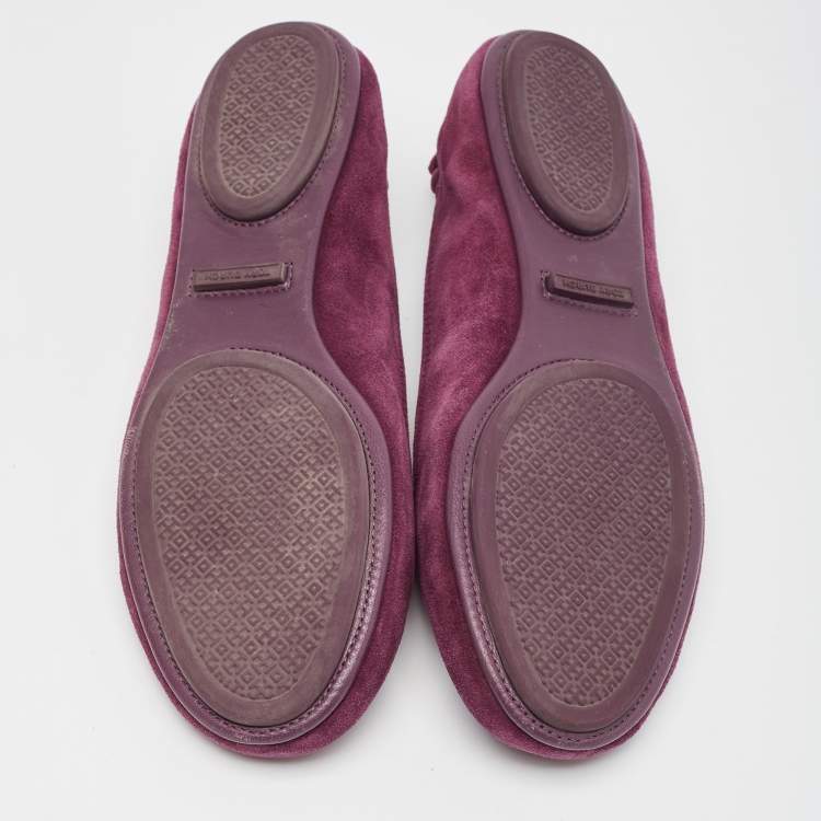 Pre Owned Tory Burch Purple Suede Minnie Travel Ballet Flats Size 39