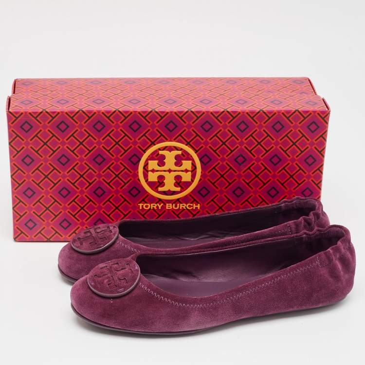 Pre Owned Tory Burch Purple Suede Minnie Travel Ballet Flats Size 39