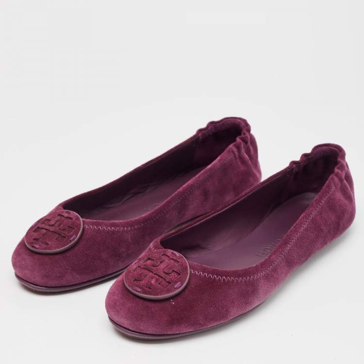 Pre Owned Tory Burch Purple Suede Minnie Travel Ballet Flats Size 39