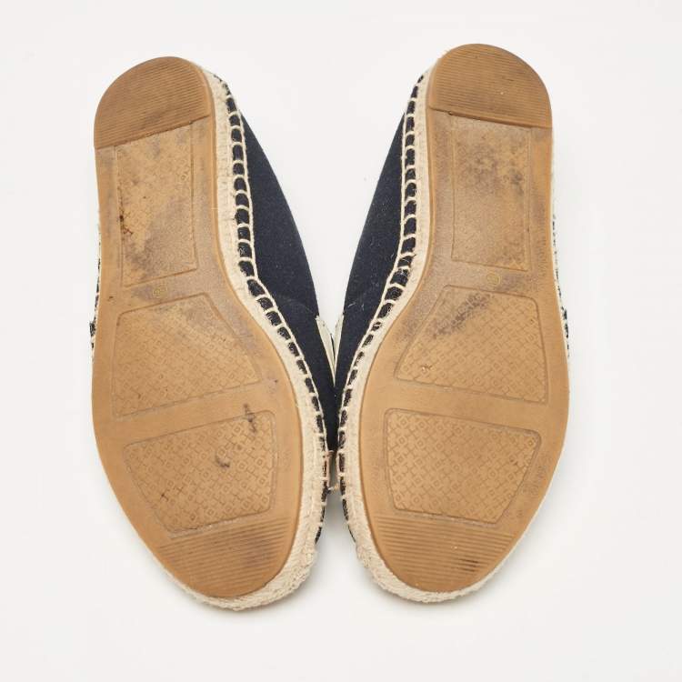 Pre Owned Tory Burch Navy Blue Canvas Poppy Espadrille Flats Size 36