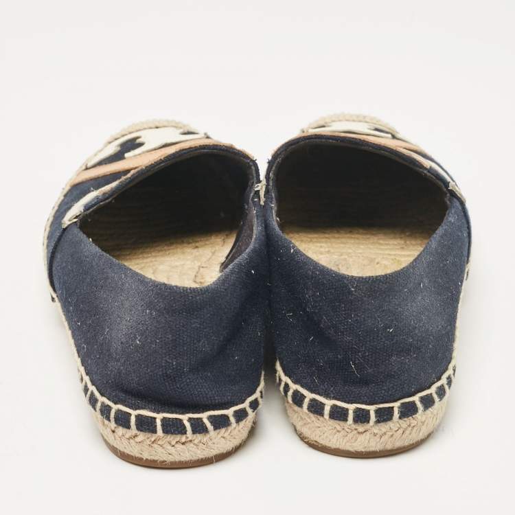 Pre Owned Tory Burch Navy Blue Canvas Poppy Espadrille Flats Size 36