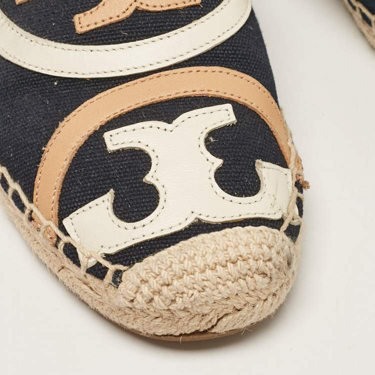 Pre Owned Tory Burch Navy Blue Canvas Poppy Espadrille Flats Size 36