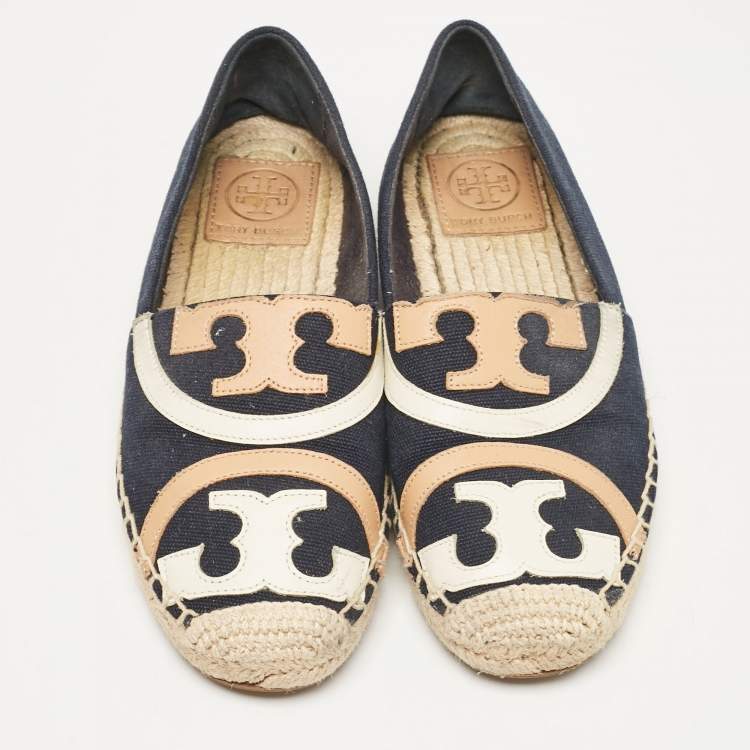 Pre Owned Tory Burch Navy Blue Canvas Poppy Espadrille Flats Size 36
