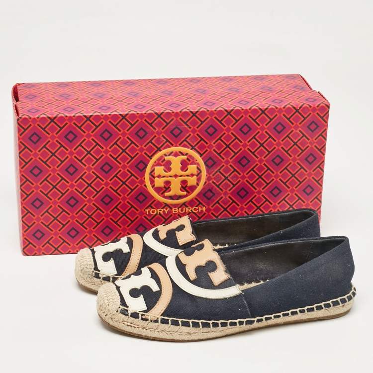 Pre Owned Tory Burch Navy Blue Canvas Poppy Espadrille Flats Size 36