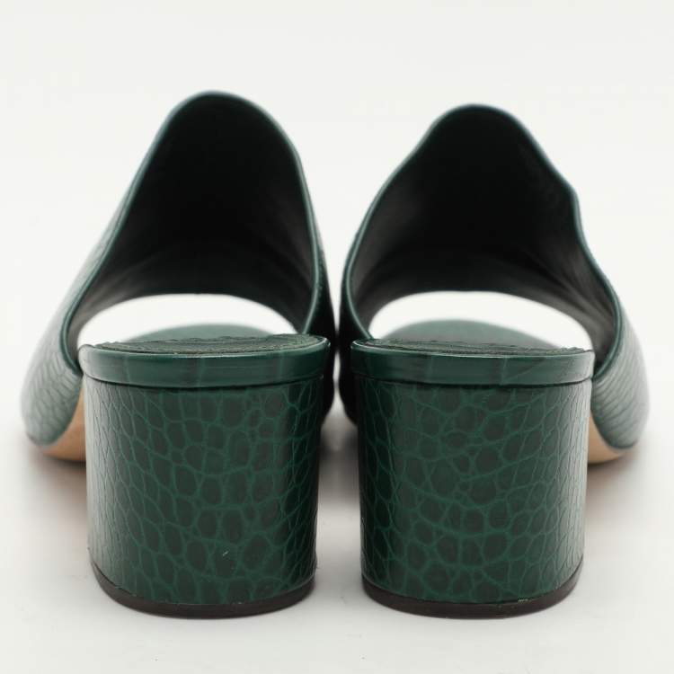 Pre Owned Tory Burch Green Croc Embossed Leather Martine Slide Sandals Size 39