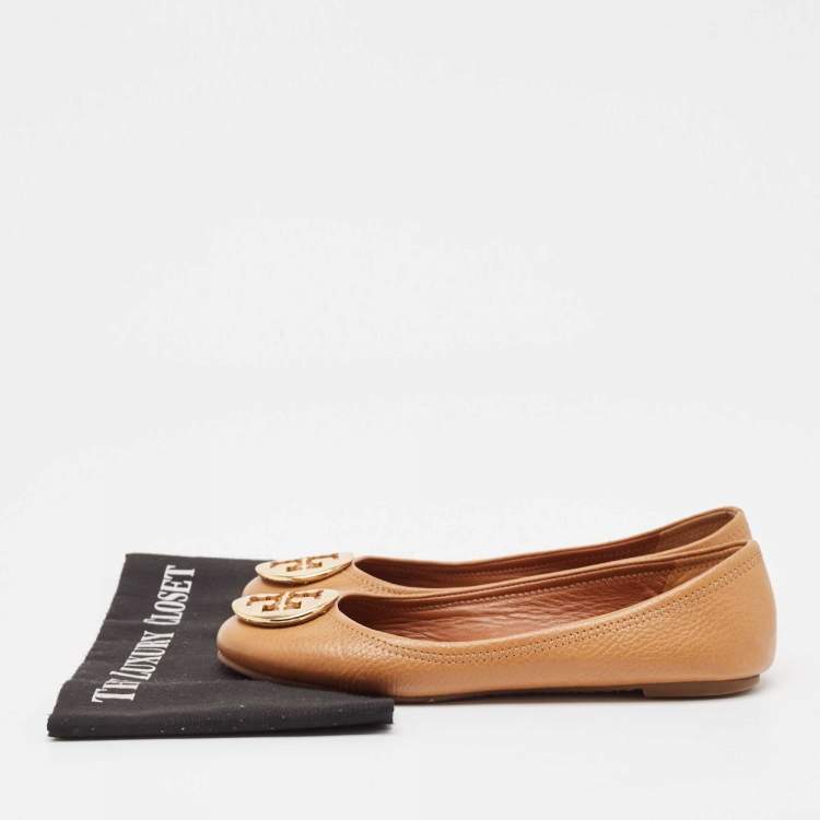 مملوكة مسبقًا Tory Burch Brown Leather Reva Ballet Flats Size 38