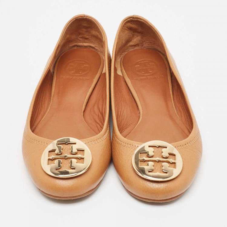 مملوكة مسبقًا Tory Burch Brown Leather Reva Ballet Flats Size 38