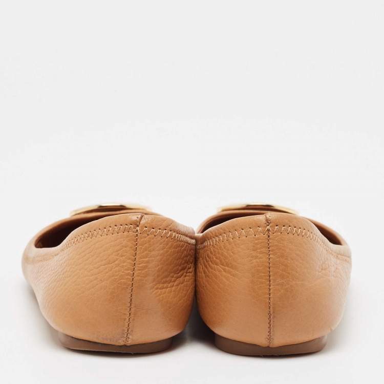 مملوكة مسبقًا Tory Burch Brown Leather Reva Ballet Flats Size 38
