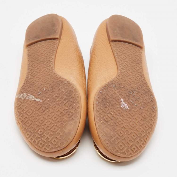 مملوكة مسبقًا Tory Burch Brown Leather Reva Ballet Flats Size 38
