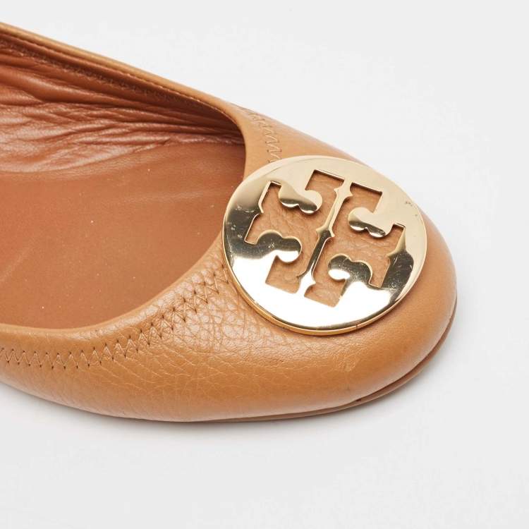 مملوكة مسبقًا Tory Burch Brown Leather Reva Ballet Flats Size 38