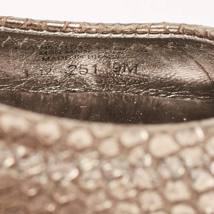Pre Owned Tory Burch Metallic Snakeskin Embossed Leather Minnie Ballet Flats Size 39.5