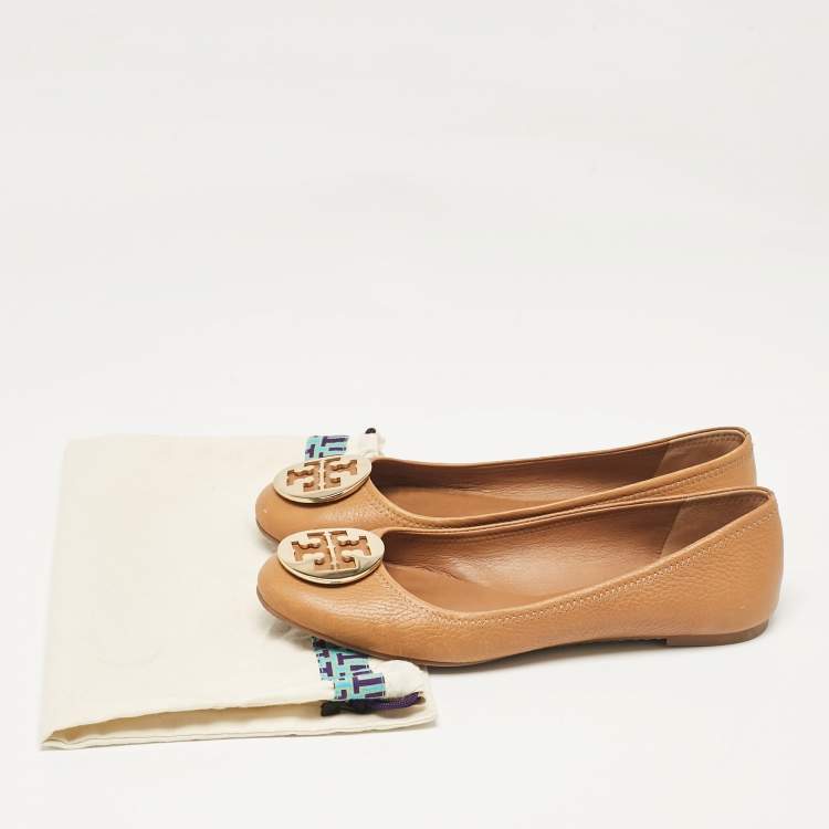 Pre Owned Tory Burch Brown Leather Reva Ballet Flats Size 39.5