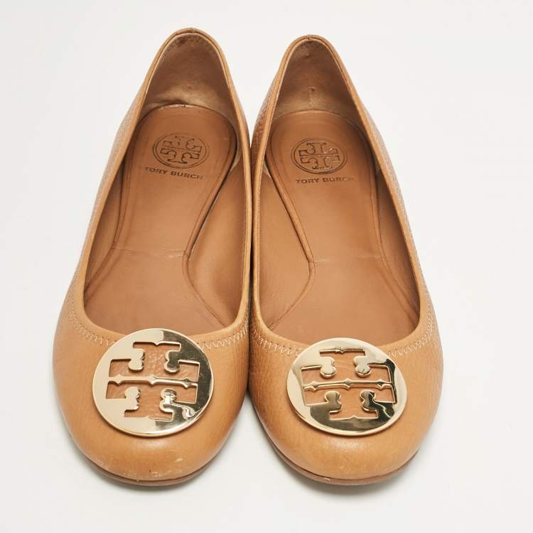 Pre Owned Tory Burch Brown Leather Reva Ballet Flats Size 39.5