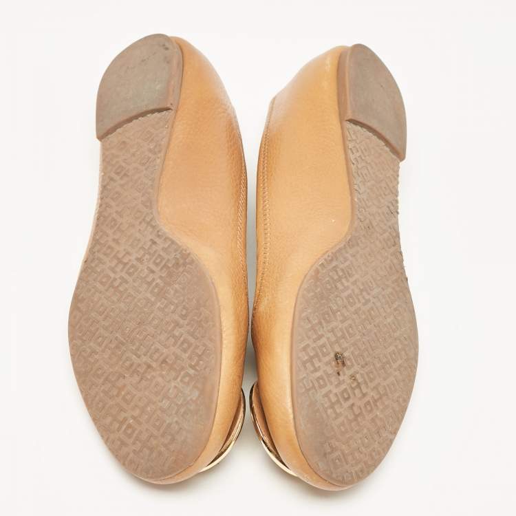 Pre Owned Tory Burch Brown Leather Reva Ballet Flats Size 39.5