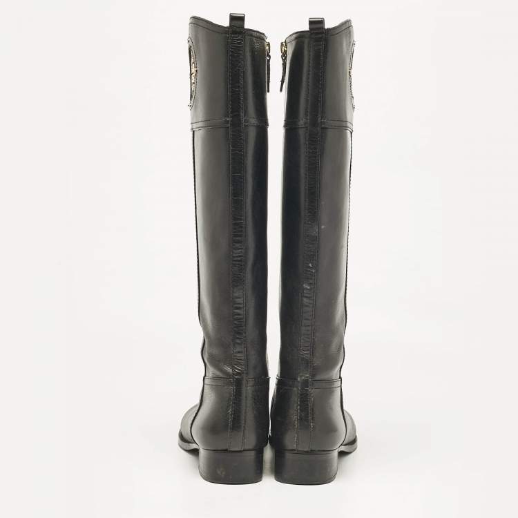 Pre Owned Tory Burch Black Leather Knee Length Boots Size 39.5