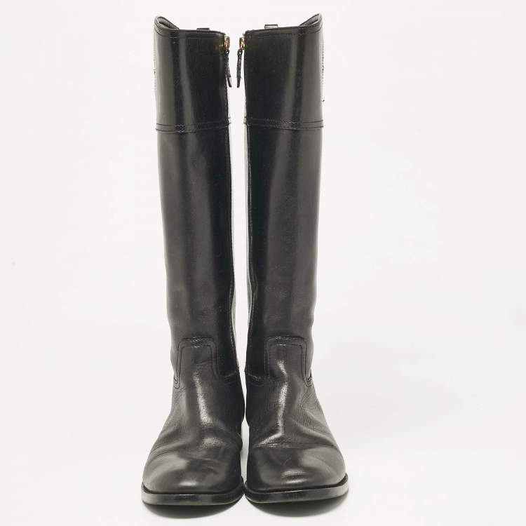 Pre Owned Tory Burch Black Leather Knee Length Boots Size 39.5