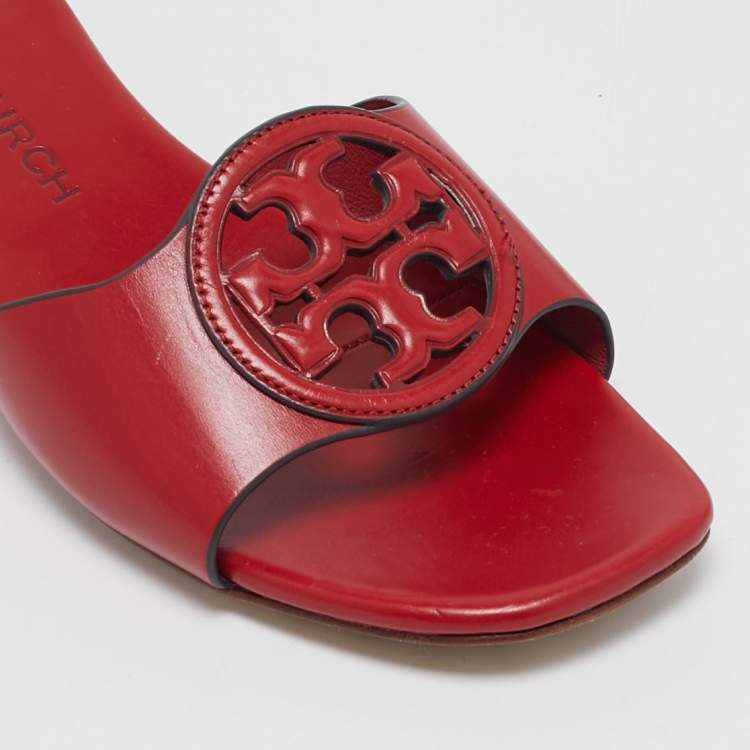 Pre Owned Tory Burch Red Leather Bombe Miller Sandals Size 36.5