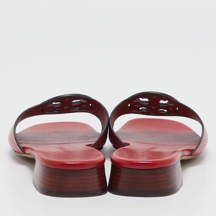 Pre Owned Tory Burch Red Leather Bombe Miller Sandals Size 36.5
