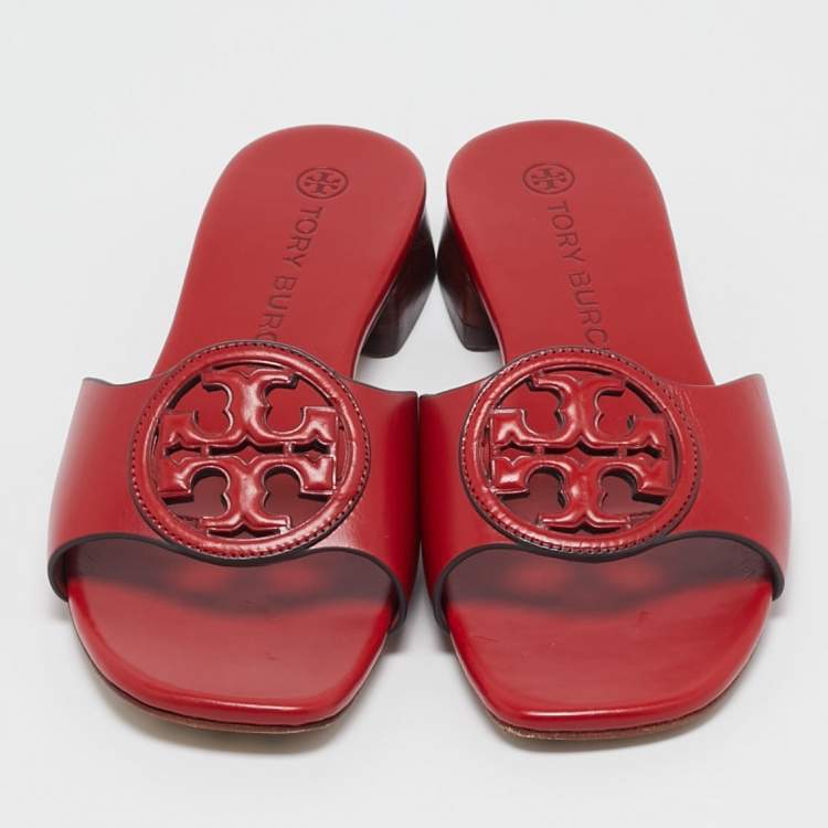 Pre Owned Tory Burch Red Leather Bombe Miller Sandals Size 36.5