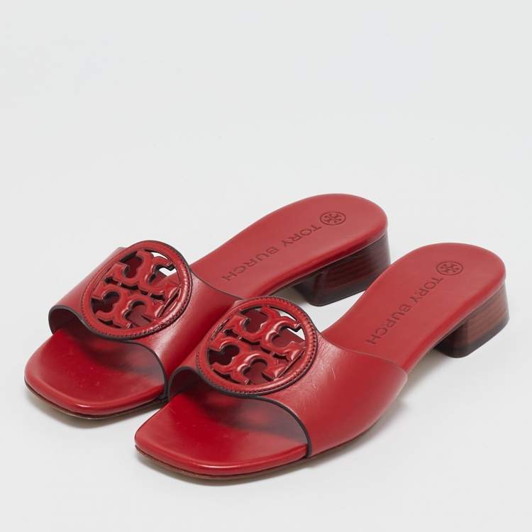 Pre Owned Tory Burch Red Leather Bombe Miller Sandals Size 36.5