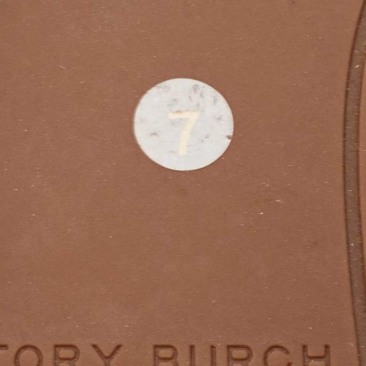 Pre Owned Tory Burch Brown Leather Everly Flat Slides Size 37.5