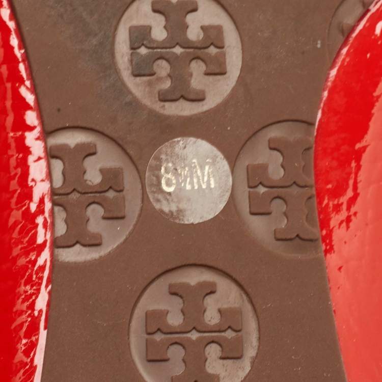 Pre Owned Tory Burch Red Patent Leather Reva Scrunch Ballet Flats Size 38.5