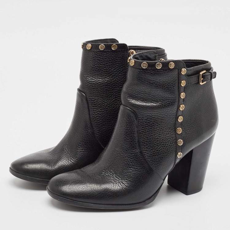 Pre Owned Tory Burch Black Leather Mae Ankle Booties Size 40.5 