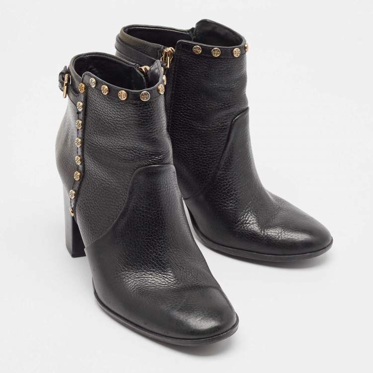 Pre Owned Tory Burch Black Leather Mae Ankle Booties Size 40.5 