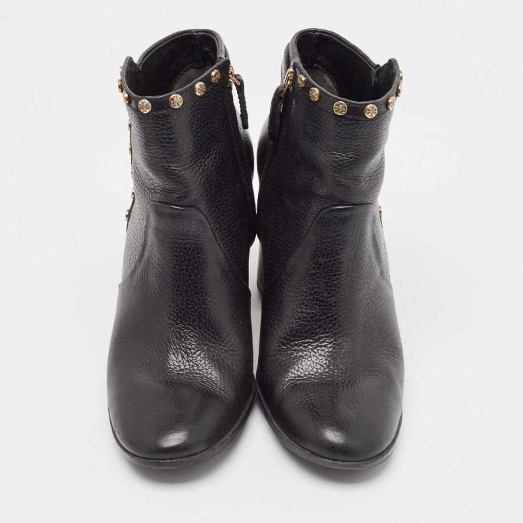 Pre Owned Tory Burch Black Leather Mae Ankle Booties Size 40.5 