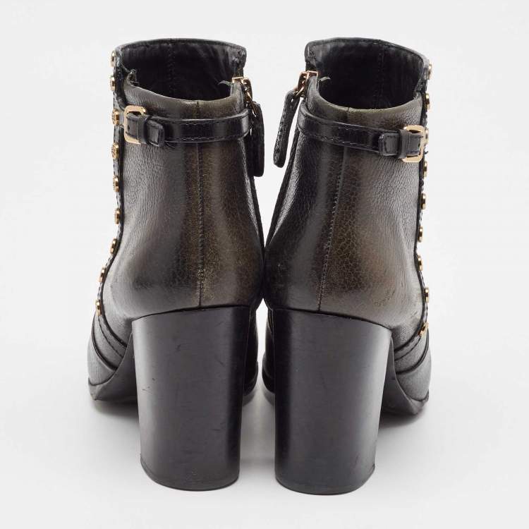 Pre Owned Tory Burch Black Leather Mae Ankle Booties Size 40.5 