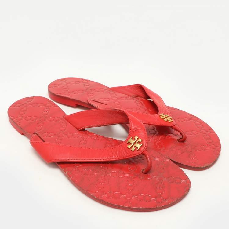 Pre Owned Tory Burch Red Leather Thong Flats Size 38