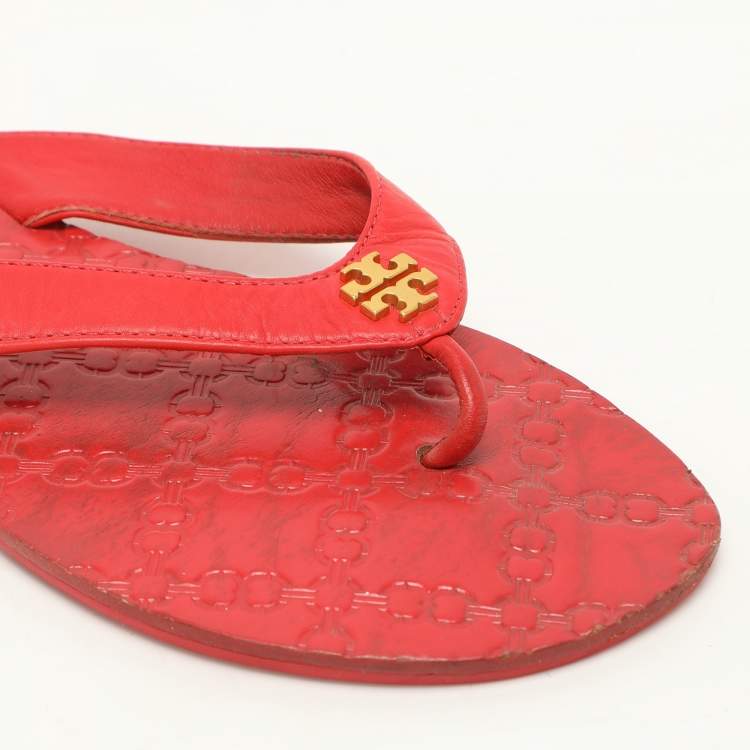 Pre Owned Tory Burch Red Leather Thong Flats Size 38