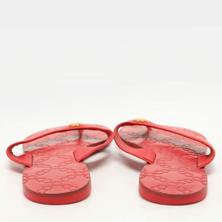 Pre Owned Tory Burch Red Leather Thong Flats Size 38