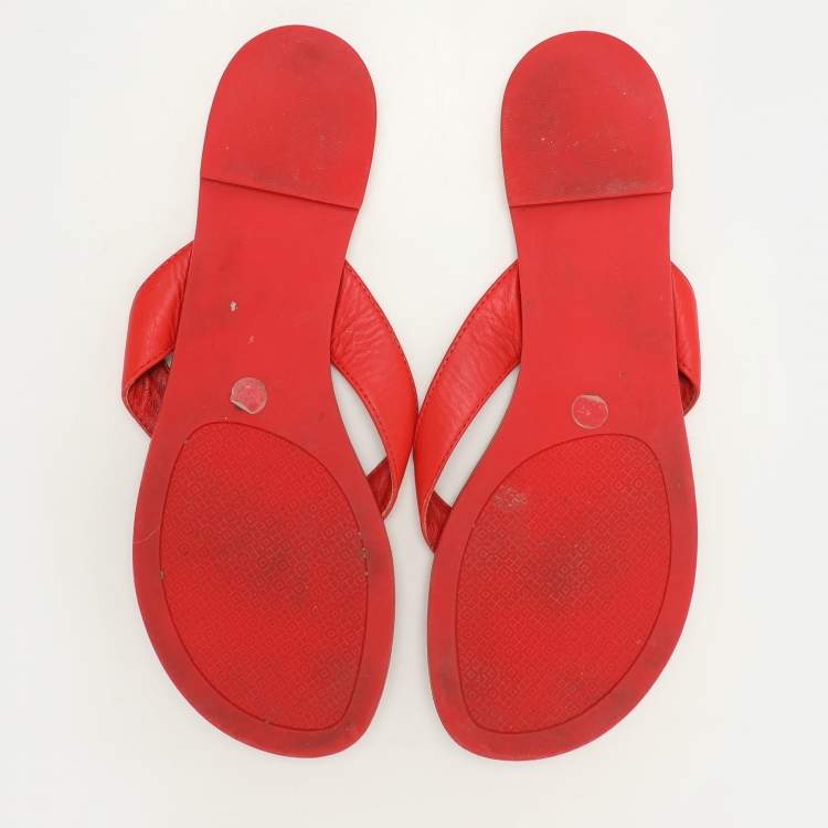 Pre Owned Tory Burch Red Leather Thong Flats Size 38