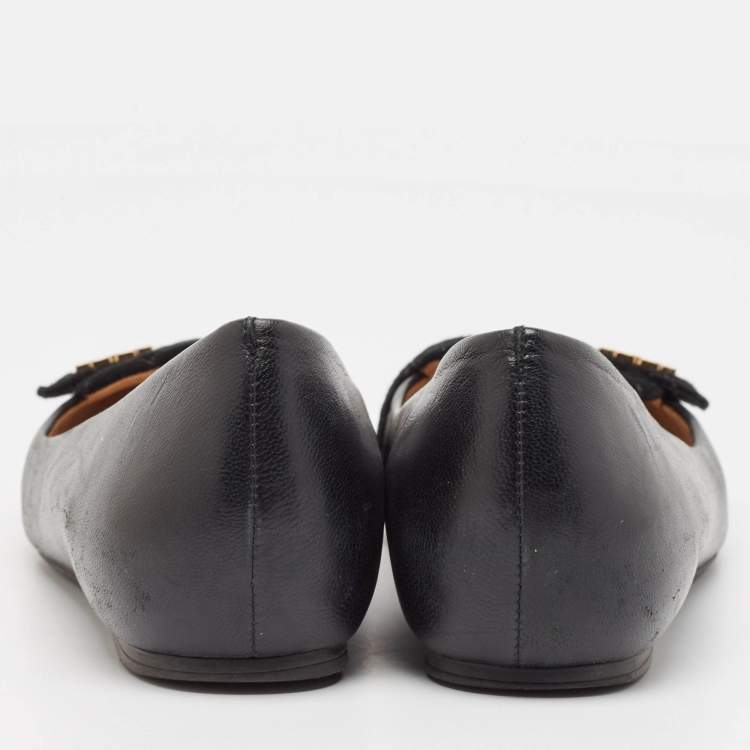 Pre Owned Tory Burch Black Leather and Suede Leila Loafers Size 37.5
