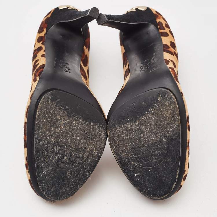 Pre Owned Tory Burch Brown Leopard Print Round Toe Pumps Size 40.5