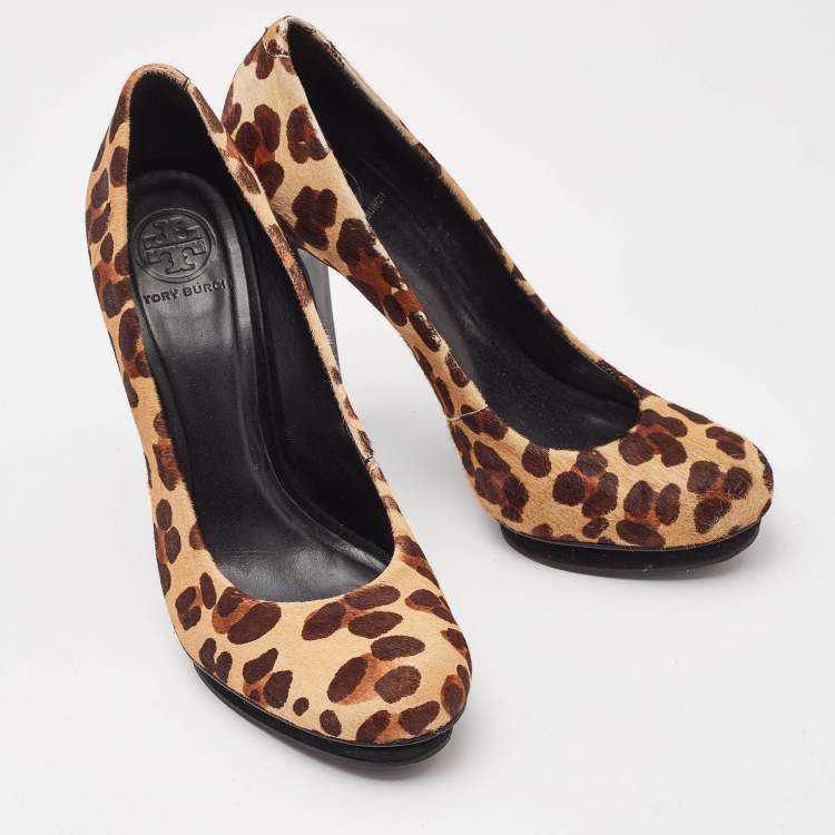 Pre Owned Tory Burch Brown Leopard Print Round Toe Pumps Size 40.5