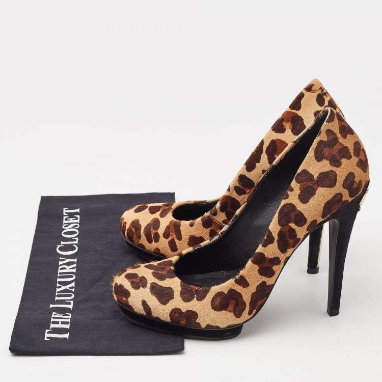 Pre Owned Tory Burch Brown Leopard Print Round Toe Pumps Size 40.5